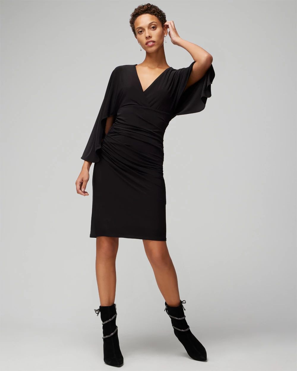 3 4 Flutter Sleeve Matte Jersey Mini Dress